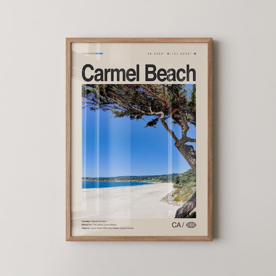 Carmel Beach White Sand Cypress Trees California Travel Poster