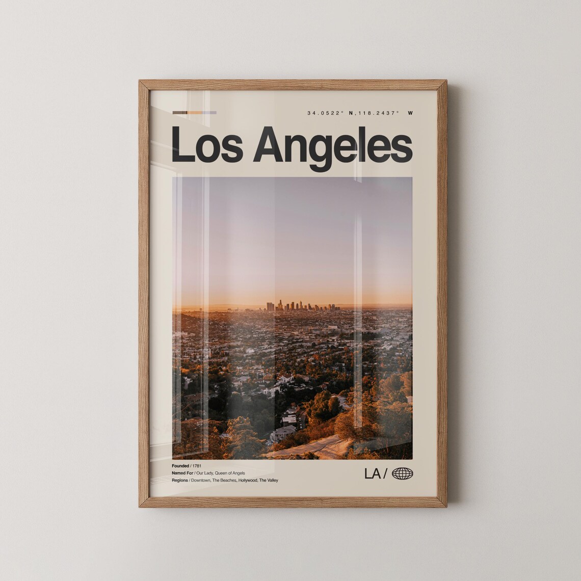 Los Angeles California Downtown Skyline Sunset Photo Travel Poster