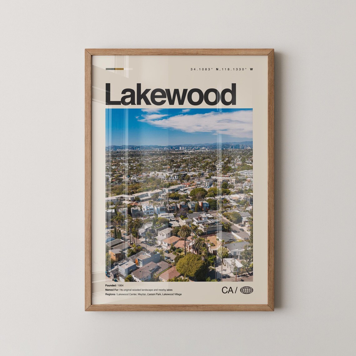 Lakewood California Aerial City View Skyline Photo Travel Poster