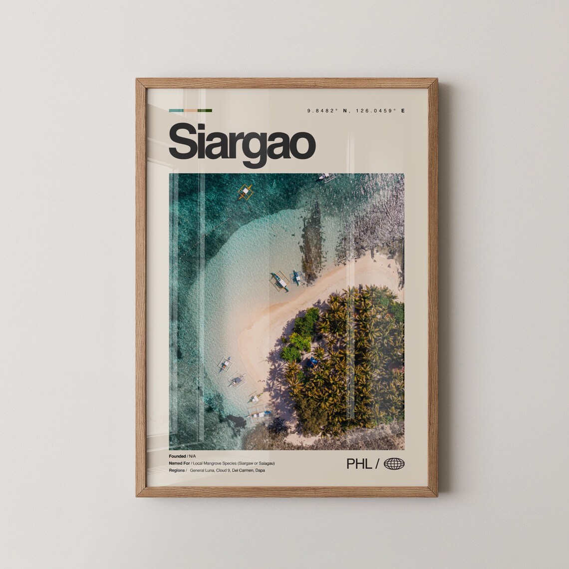 Siargao Philippines Aerial Sandbar Palm Island Surf Travel Poster