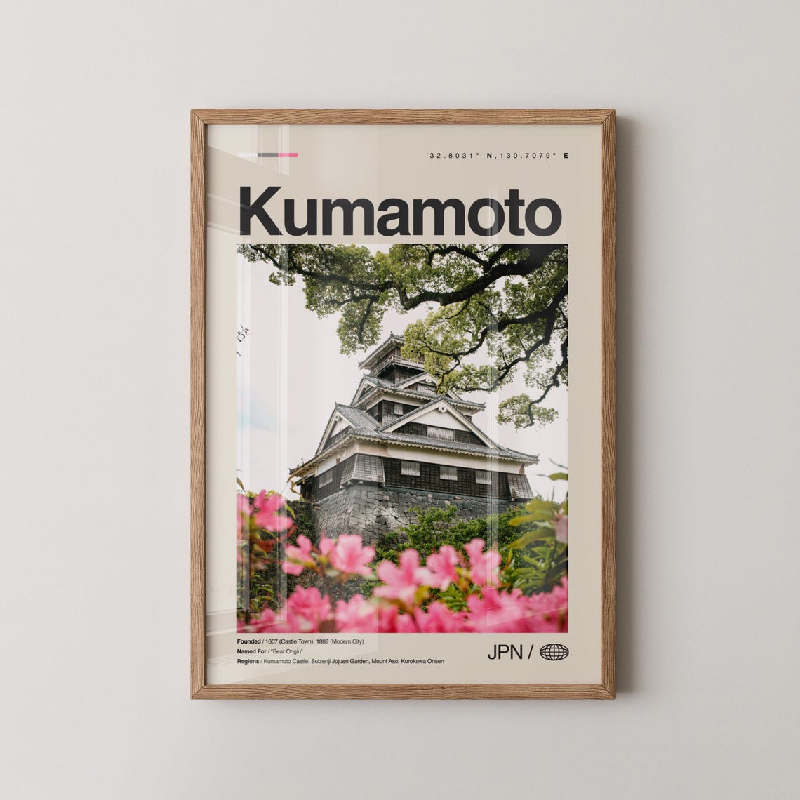 Kumamoto Japan Castle Spring Cherry Blossoms Vintage Photo Poster