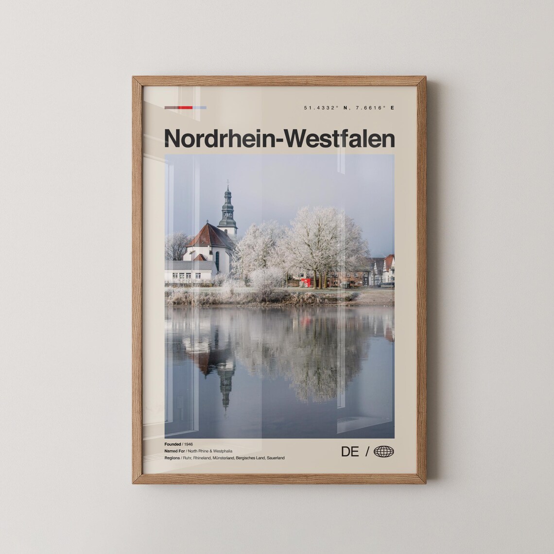 Nordrhein Westfalen Germany Winter Lake Church Travel Poster