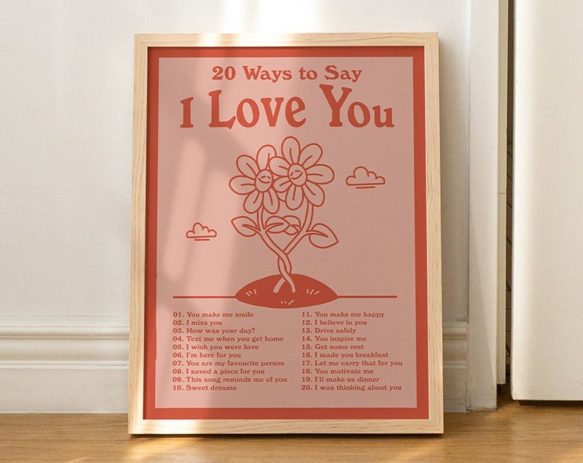 I Love You Retro Typographic Poster, Cute Wall Decor