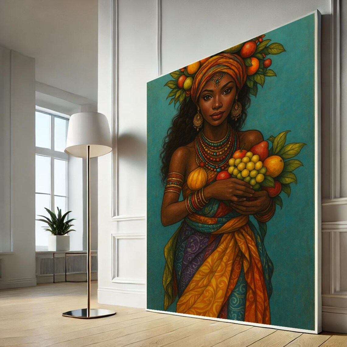 Fruit Harvest Woman Vibrant Tropical Portrait Colorful Art Poster