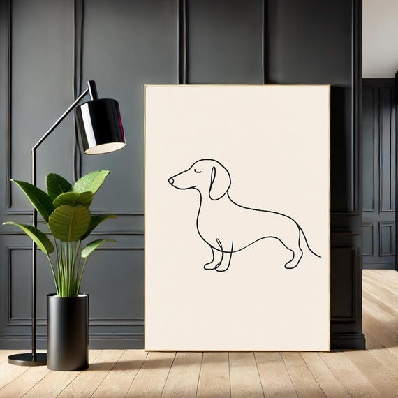 Minimalist Dachshund Line Art Canvas Modern Dog Lovers Wall Decor For Bedroom Elegant Petinspired Home Accent