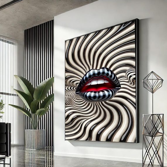 Woman Lips Pop Art Canvas Red Wall Modern Trendy Fashion Artwork Statement Home Accent Unique Gift For Lovers