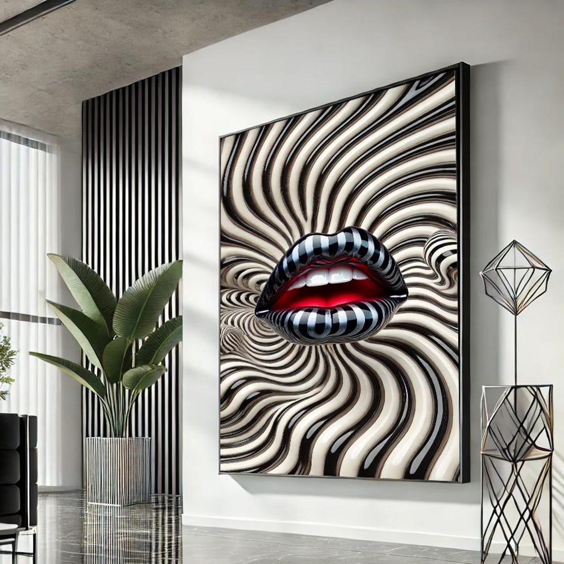 Swirling Zebra Lips Hypnotic Optical Illusion Modern Art Poster