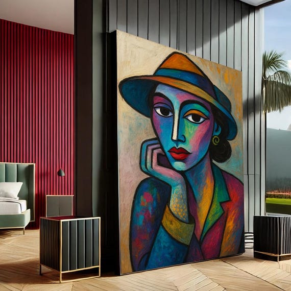 Vibrant Woman Modern Abstract Canvas Wall Art Print Multicolor Living Room Decor Statement Piece