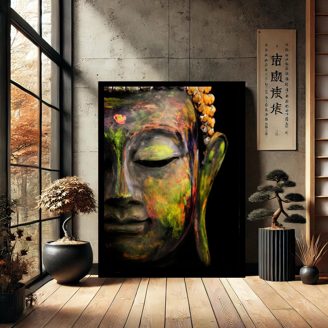 Colorful Buddha Face Serene Meditation Buddhist Calm Spiritual Art Print