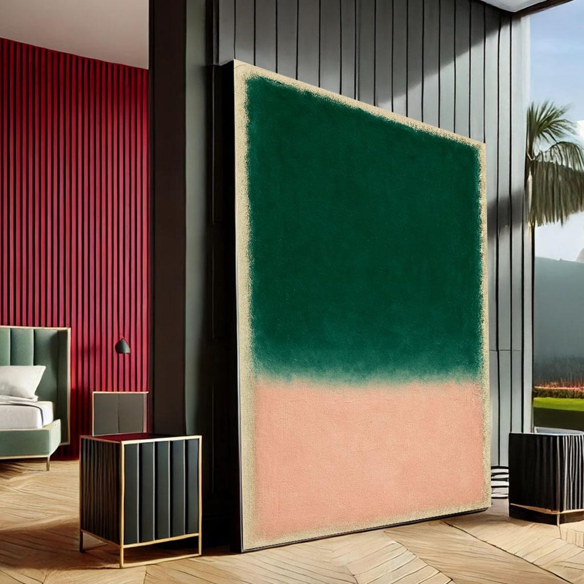 Emerald Green Blush Pink Two Tone Color Field Abstract Poster