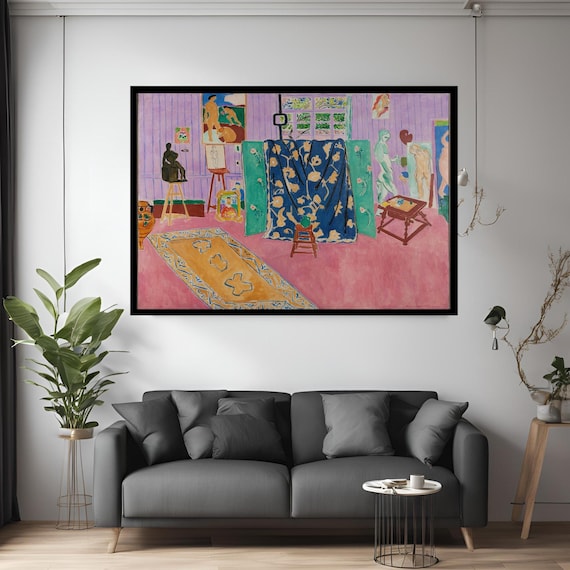 Henri Matisse Pink Studio Interior Blue Curtain Fauvist Colorful Art Print