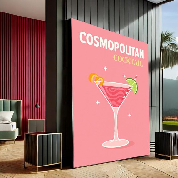 Cosmopolitan Cocktail Pink Pop Art Martini Glass Retro Bar Poster
