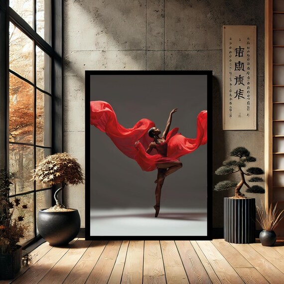 Red Ballerina Woman Dance Dancer Modern Canvas Wall Art Abstract Home Decor Print