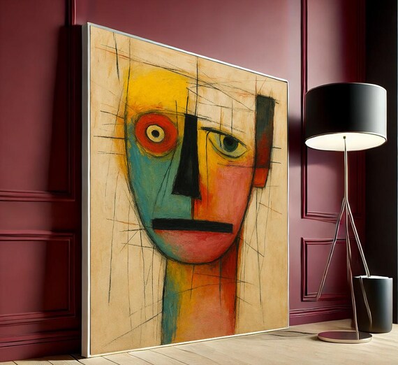 Bold Abstract Face Colorful Cubist Modern Art Portrait Poster