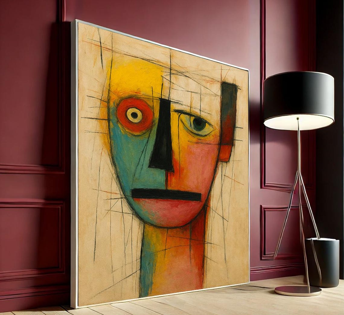 Bold Abstract Face Colorful Cubist Modern Art Portrait Poster