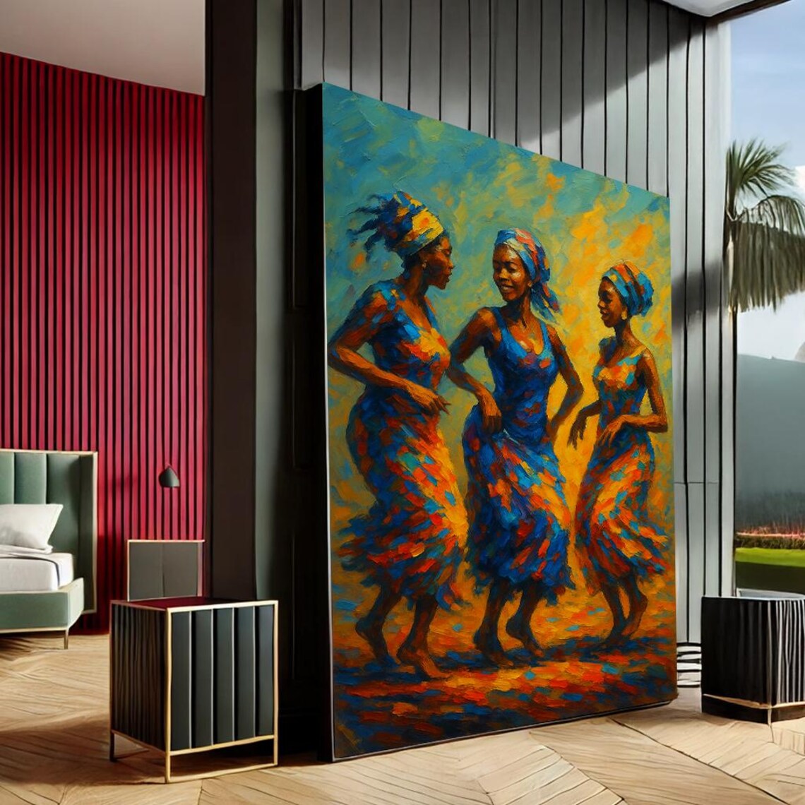 Joyful African Dancers Impressionist Oil Painting Vibrant Colors Poster
