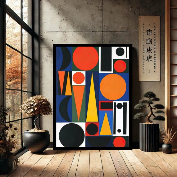 Mid Century Minimalist Abstract Geometric Canvas Wall Art Modern Print Painting Decor For Home