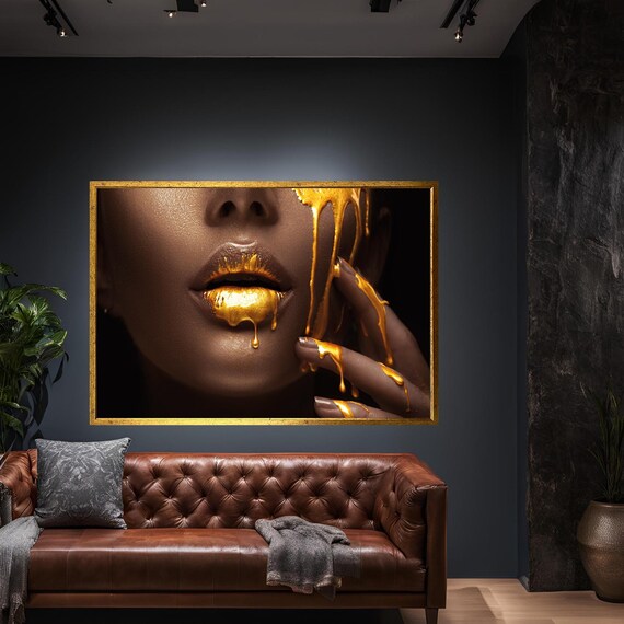 Golden Dripping Lips Luxury Beauty Glam Fashion Diva Art Poster
