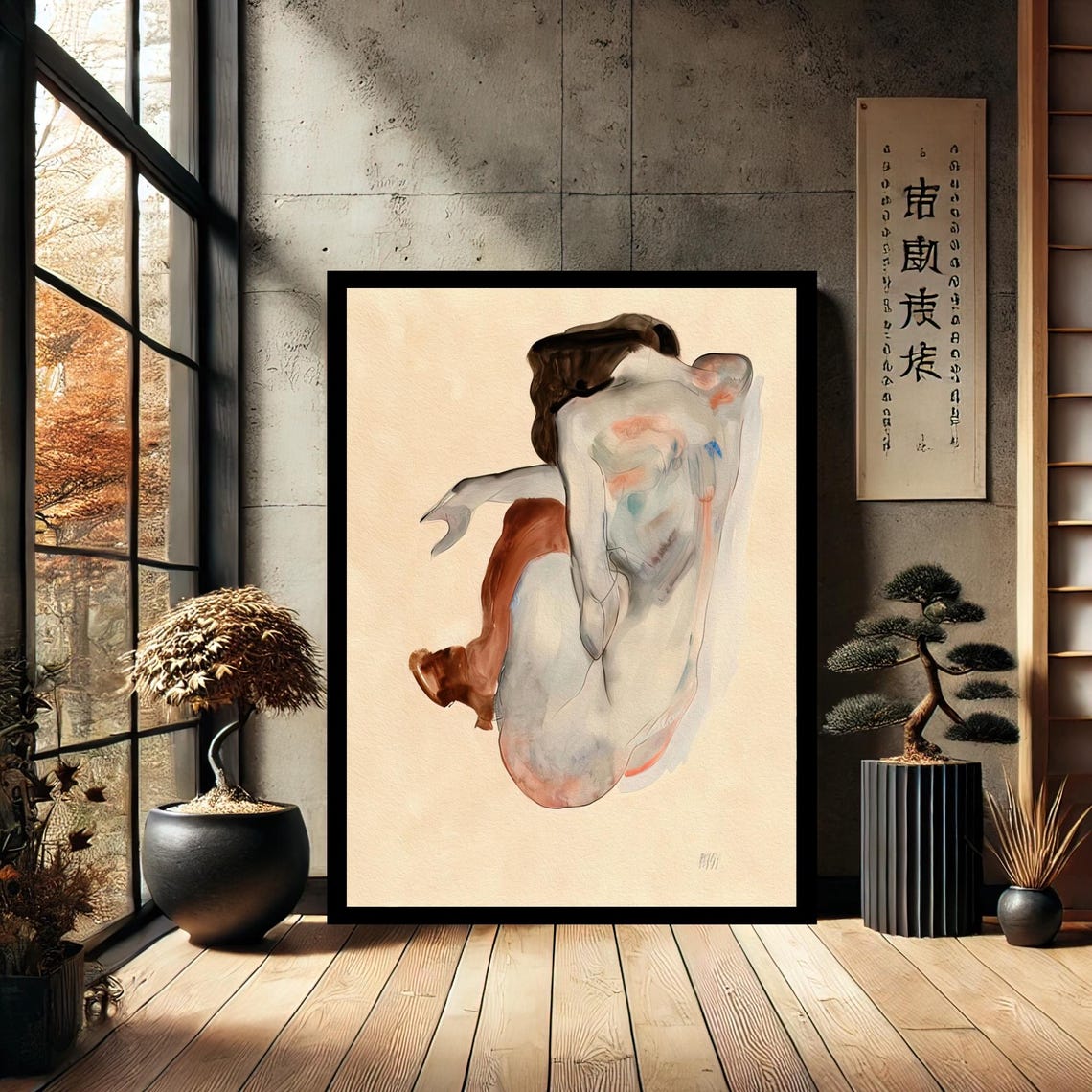 Reclining Nude Figure Study Expressionist Watercolor Art Poster