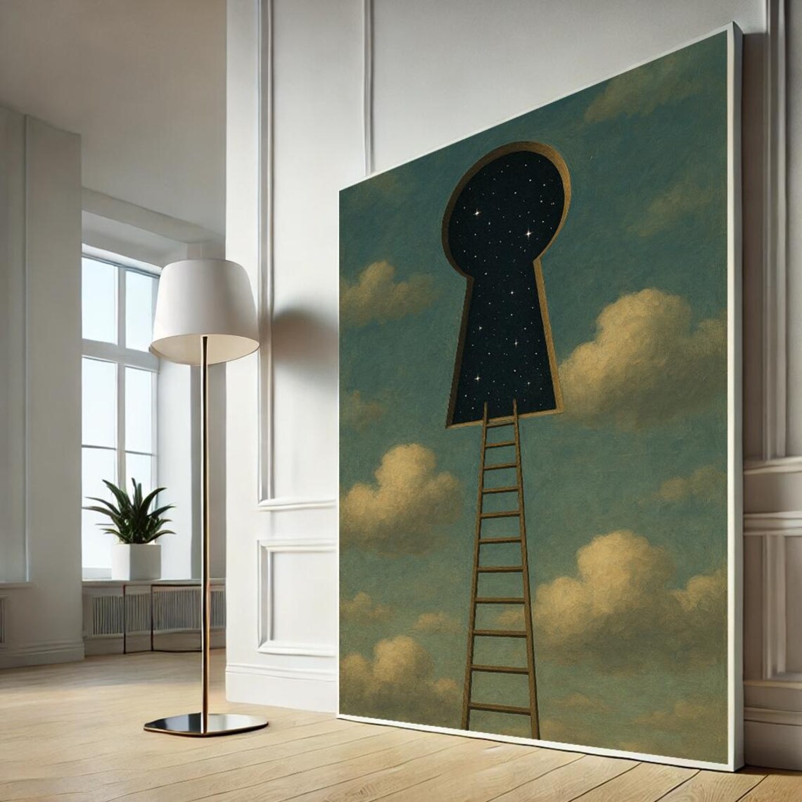 Surreal Ladder to the Stars Keyhole Night Sky Dreamy Wall Art