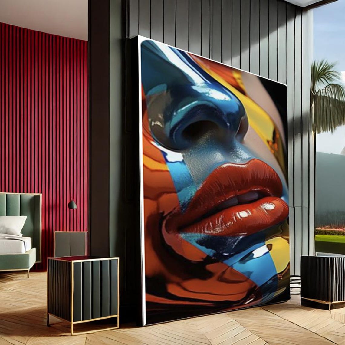 Bold Abstract Face Close Up Red Blue Modern Portrait Art Poster
