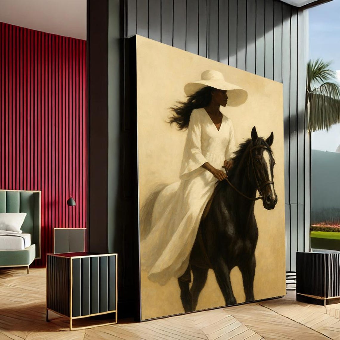 Empowering Equestrian Minimalist Canvas Wall Art Print Warm Beige Living Room Decor Ready To Hang