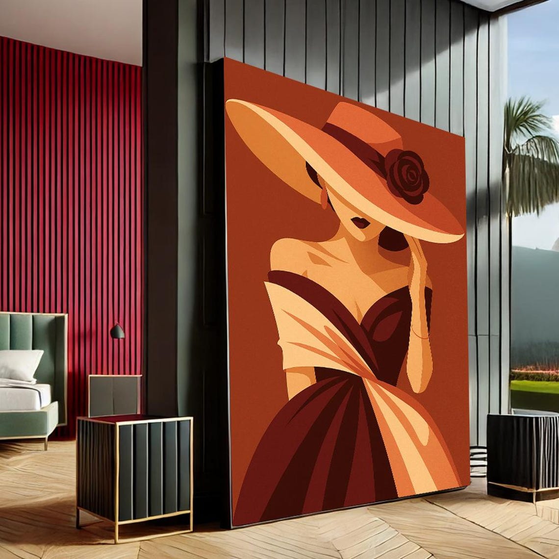 Elegant Woman Modern Abstract Canvas Wall Art Print Warm Tones Bedroom Decor Statement Piece