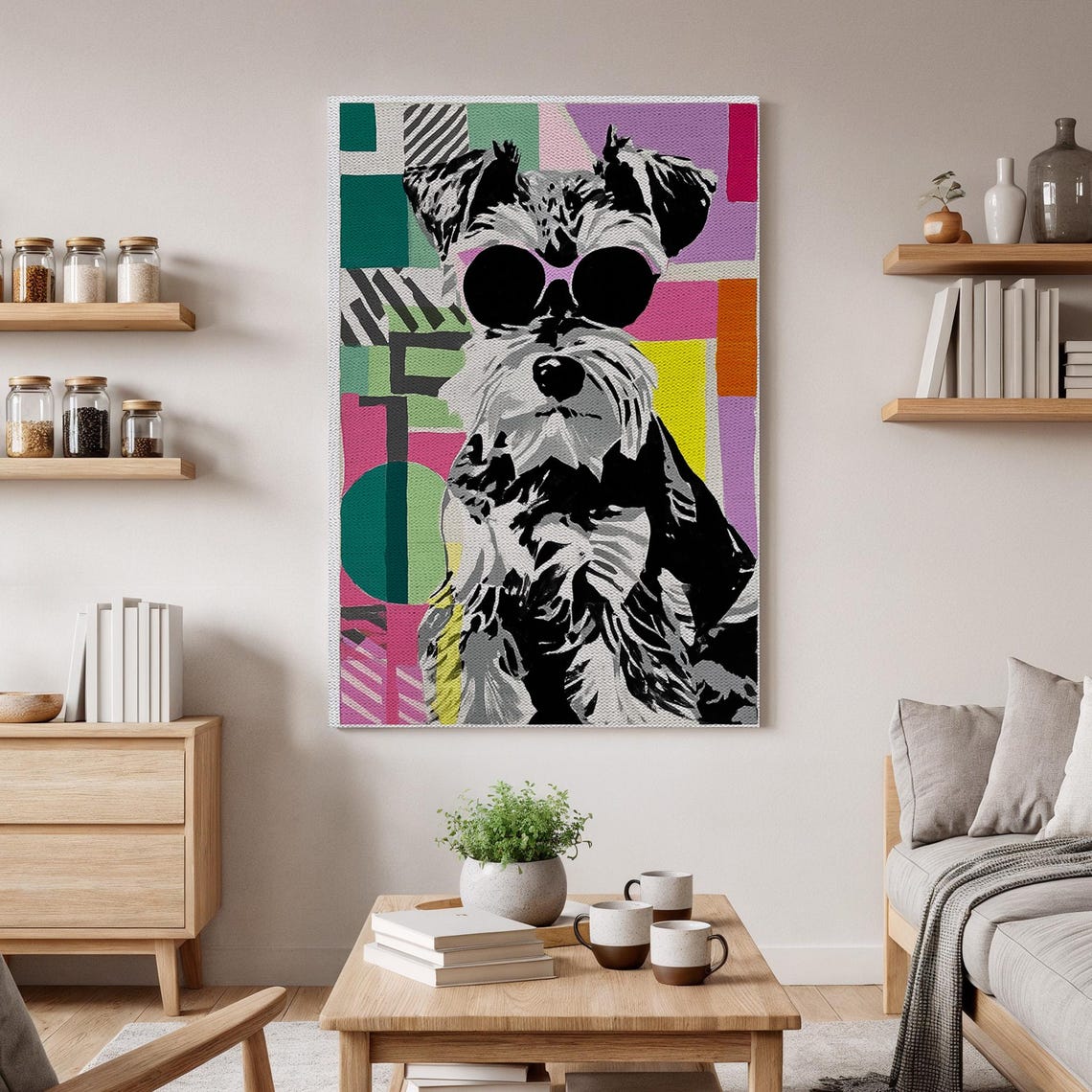 Schnauzer Dog Sunglasses Pop Art Geometric Colorful Canvas Poster