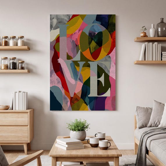 Colorful Love Typography Wall Art Abstract Lettering Canvas Modern Pop Decor Bold Vibrant Hanging