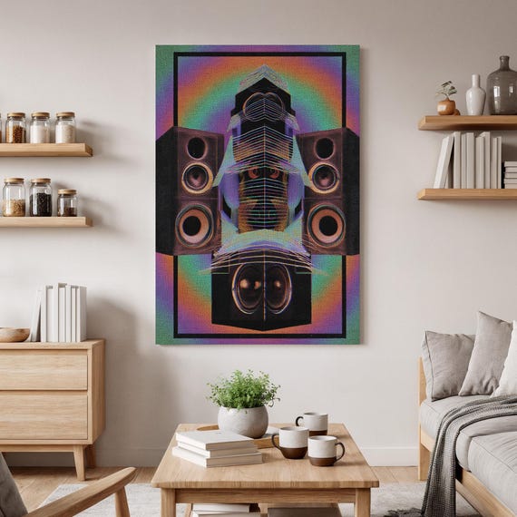 Retro Audio Speaker Canvas Wall Art Colorful Abstract Sound System Music Lover Artwork For Modern Home Decor Desing Color