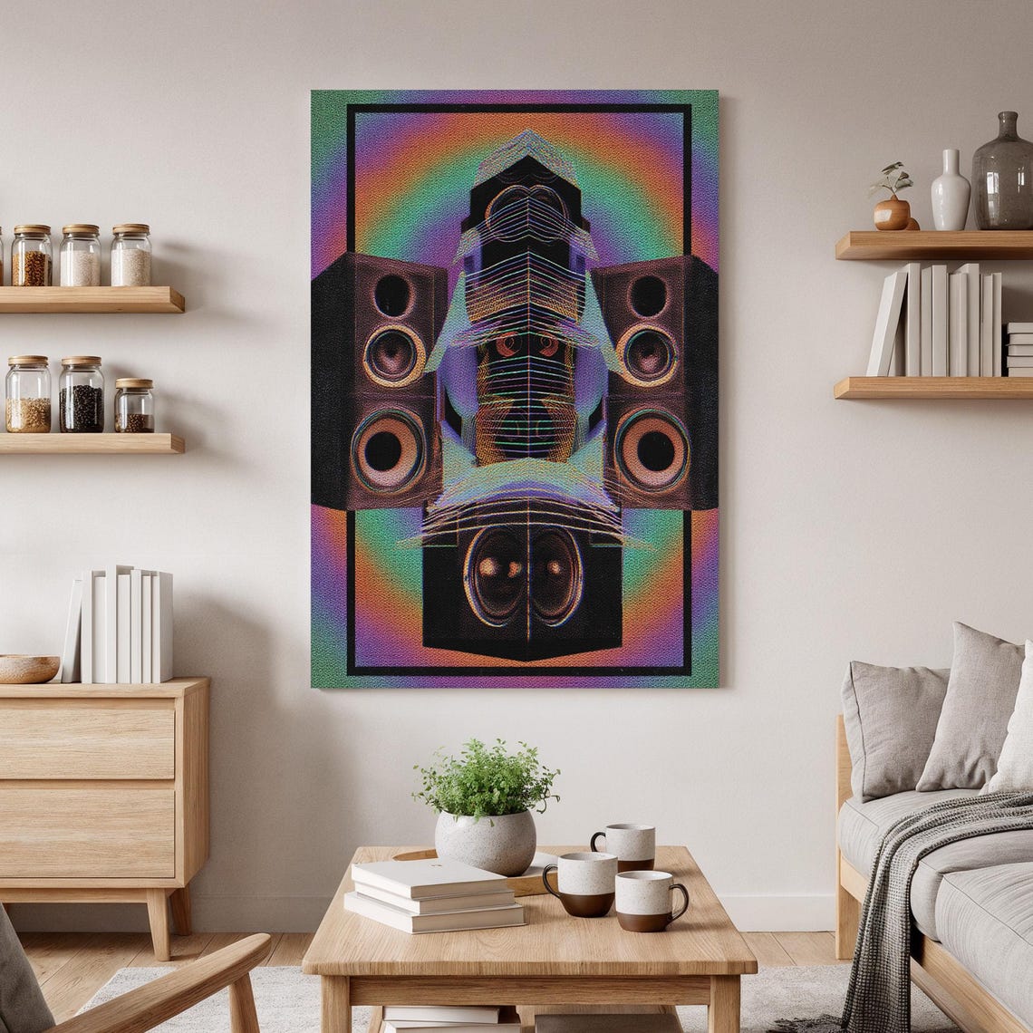 Retro Audio Speakers Psychedelic Rainbow Music System Art Poster