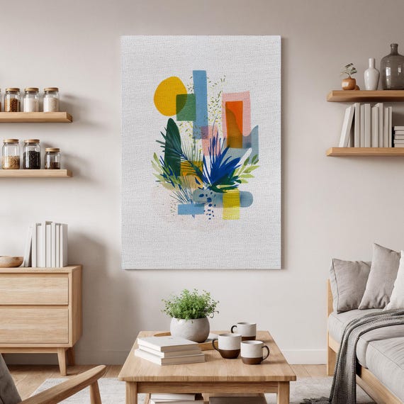 Abstract Botanical Canvas Art Colorful Geometric Shapes Leaves Design For Vibrant Home Decor Modern Wall Interior Enthusiast