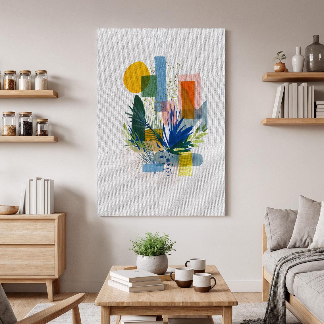 Abstract Botanical Leaves Geometric Shapes Modern Colorful Wall Poster