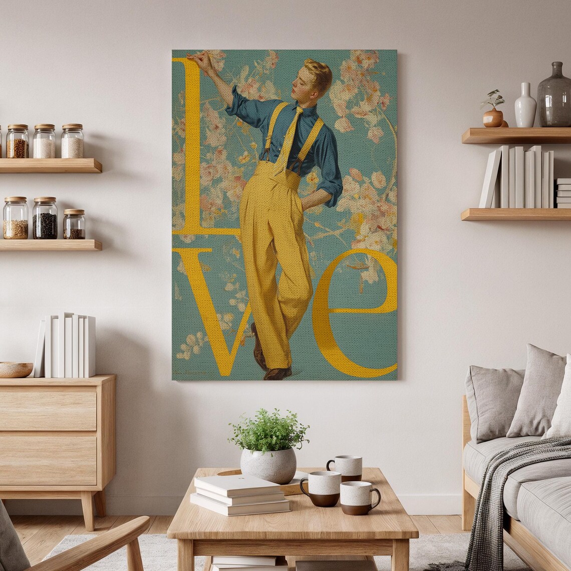 Love Typography Retro Dapper Gentleman Yellow Floral Vintage Poster