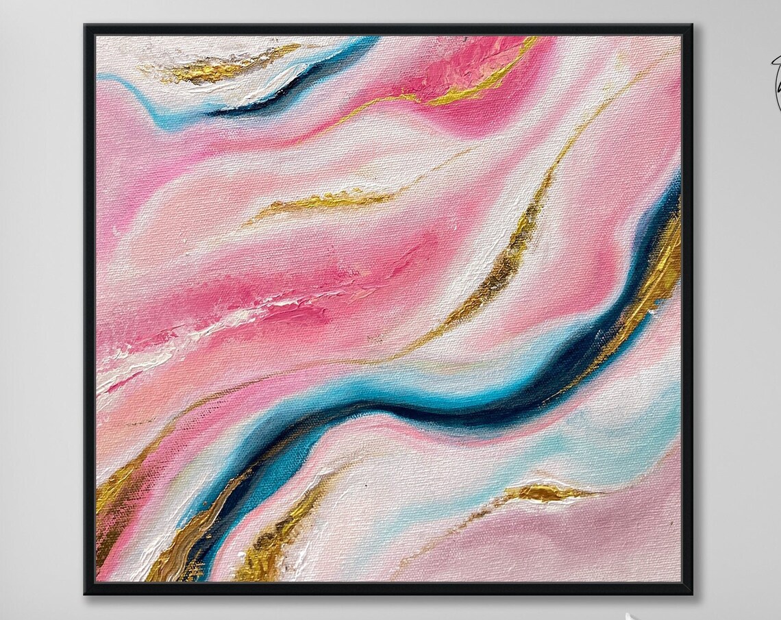 Original Brush Strokes Pink And Blue Art Print