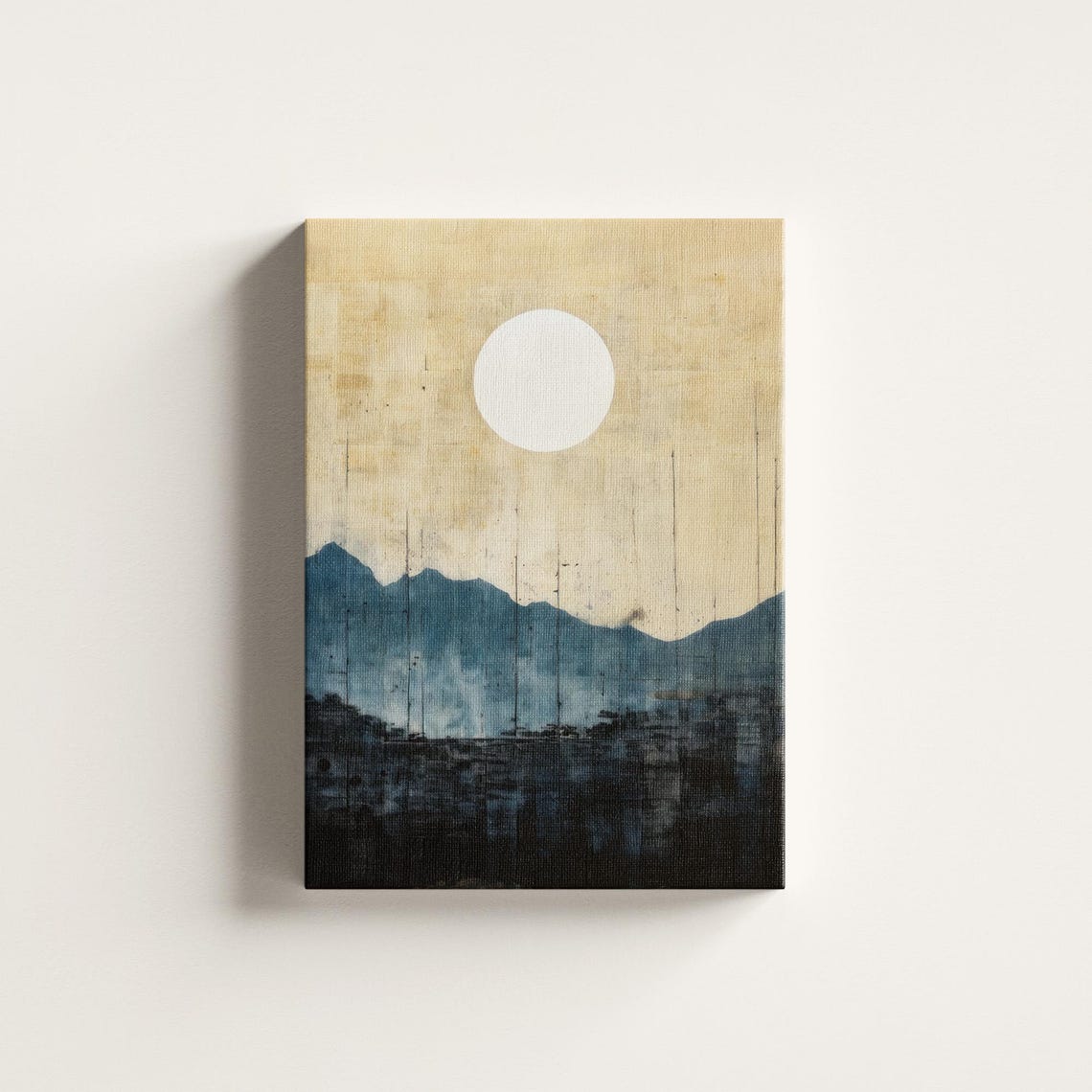 White Moon Over Blue Mountains Minimalist Square Canvas Art Print