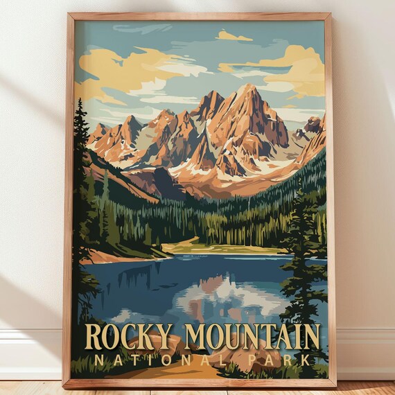 Rocky Mountain National Park Alpine Lake Peak Vintage Travel Poster