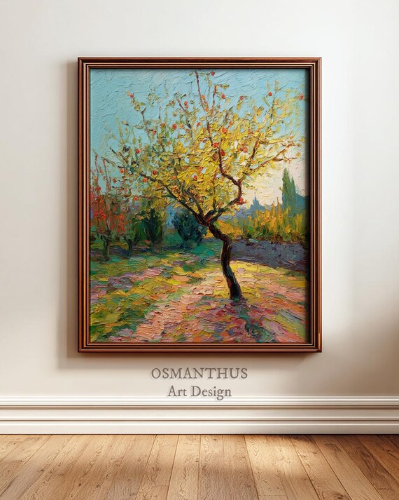 Autumn Orchard Sunlit Fruit Tree Impressionist Oil Art Poster