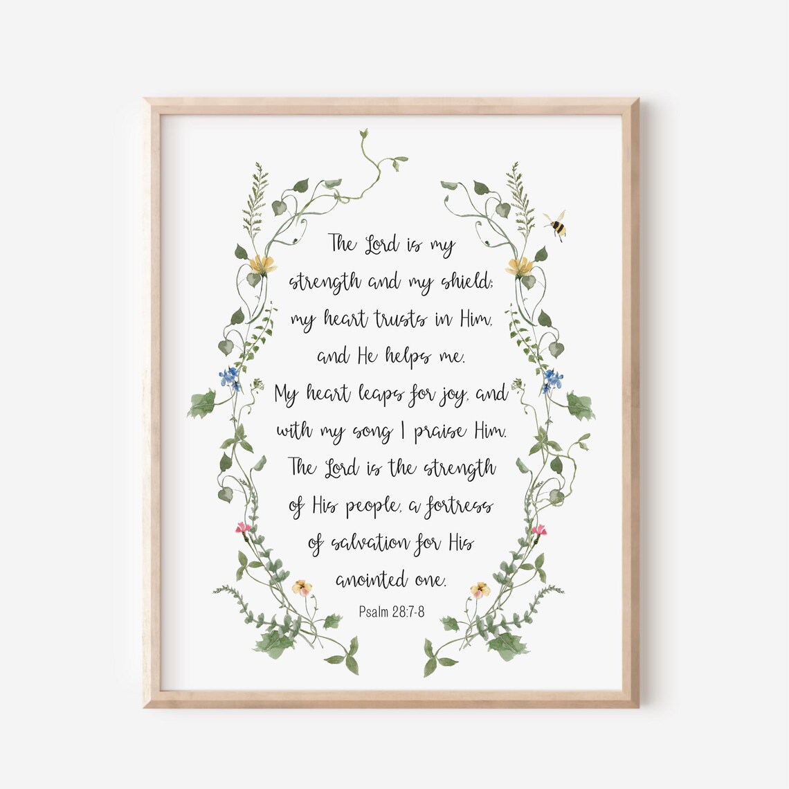 Psalm 28:7-8 The Lord Is My Shield Botanical Wreath Bible Print