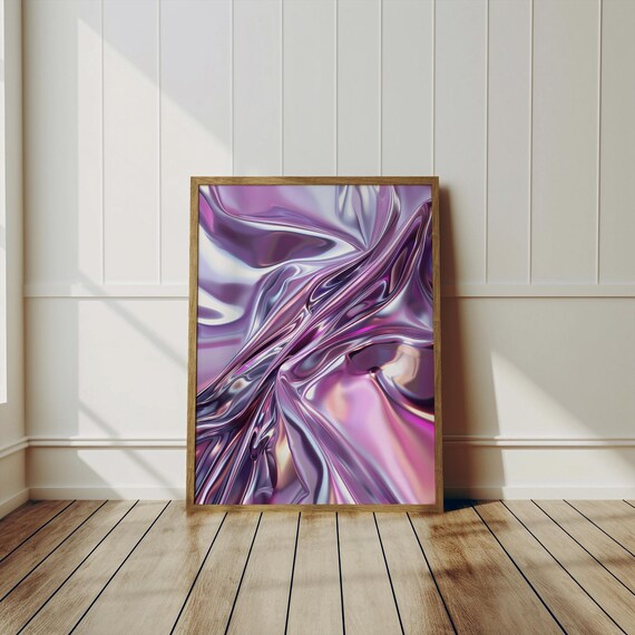 Abstract Chrome Poster Purple Pink Shiny Metallic Wall Art Modern Y2k Decor Bedroom Living Room