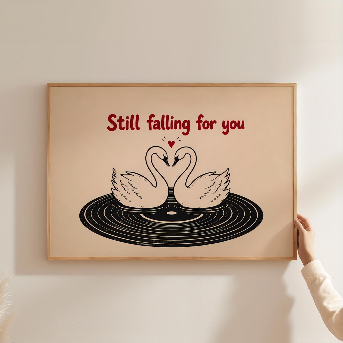 Still Falling for You Swan Couple Vinyl Record Love Quote Poster