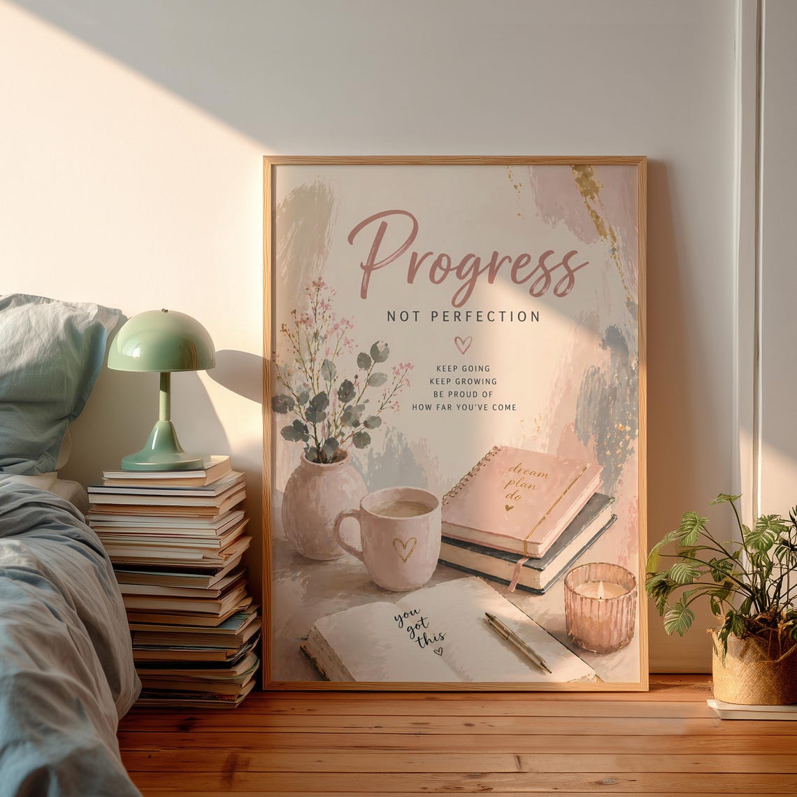 Progress Not Perfection Inspirational Quote Desk Decor Poster