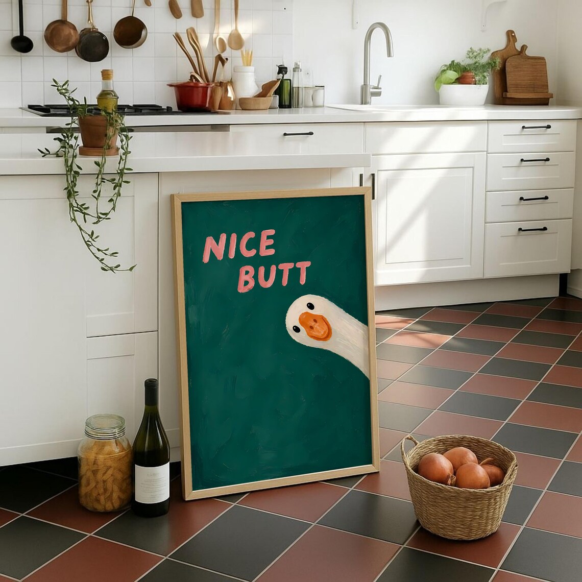 Nice Butt Goose Peeking Funny Quirky Animal Bathroom Wall Poster