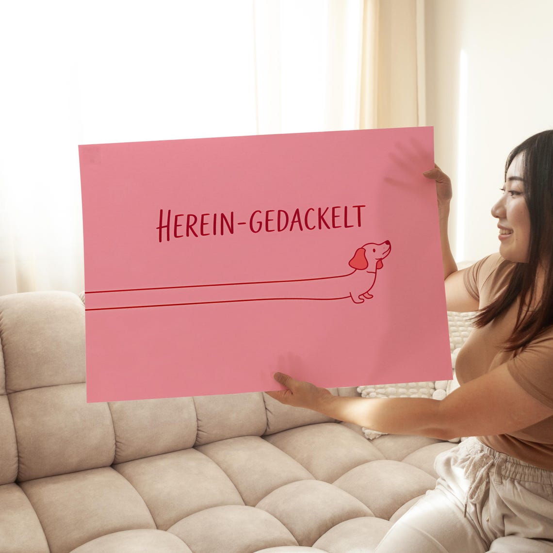 Herein Gedackelt Pink Long Dachshund Funny German Dog Wordplay Poster