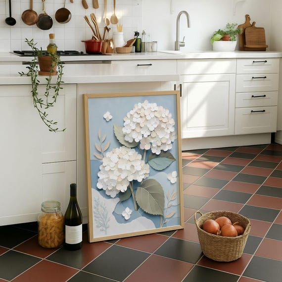 Modern Paper Cut Hortensia Poster, Minimalist Botanical