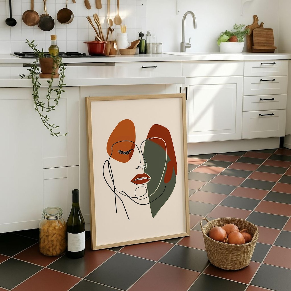 Abstract Line Art Woman Face, Minimalist Portrait