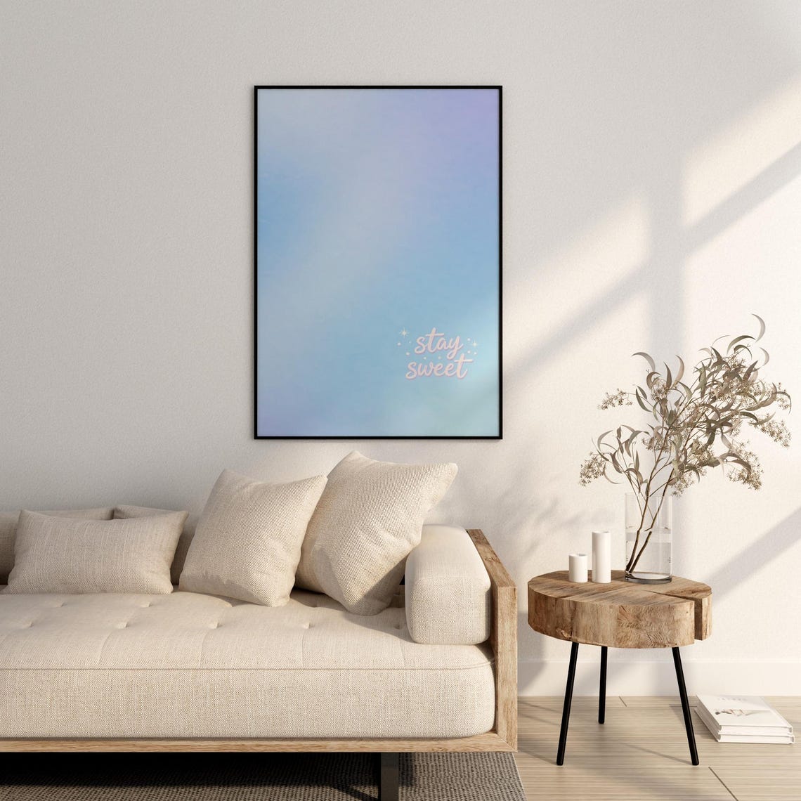 Stay Sweet Aura Gradient Poster Blue Pink Script Coquette Decor