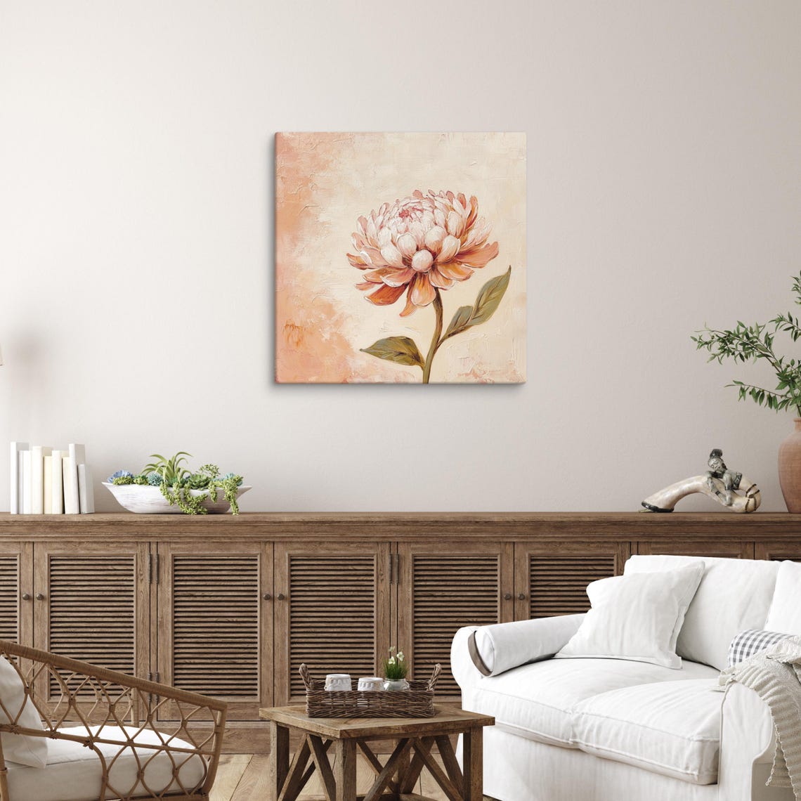 Peach Terracotta Chrysanthemum Single Stem Cream Floral Poster - Image 3