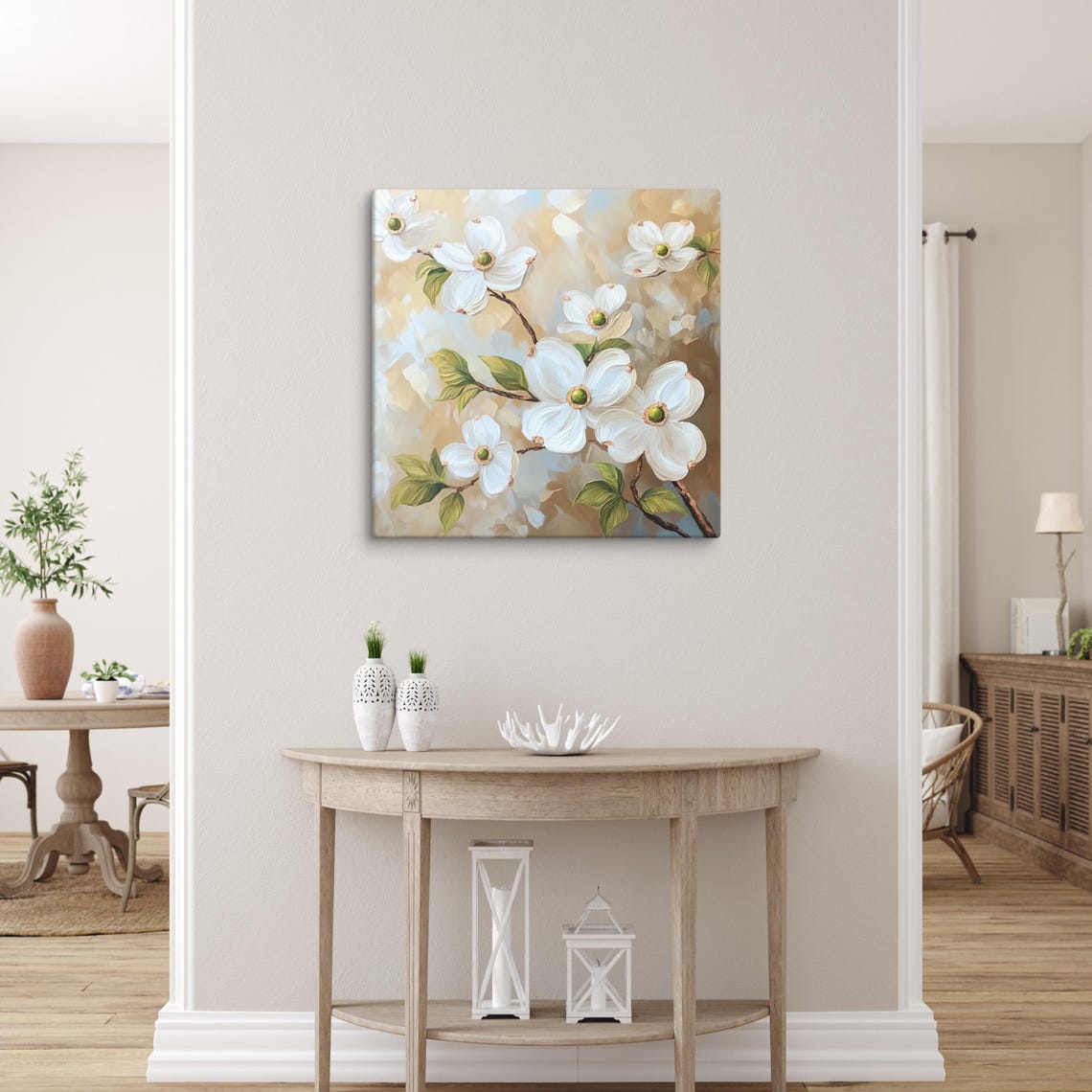 Dogwood Flower Print Flowering Dogwood Plant Art Print Dogwood Flower Painting Print Beige Wall Art White Cornus Florida - Image 2