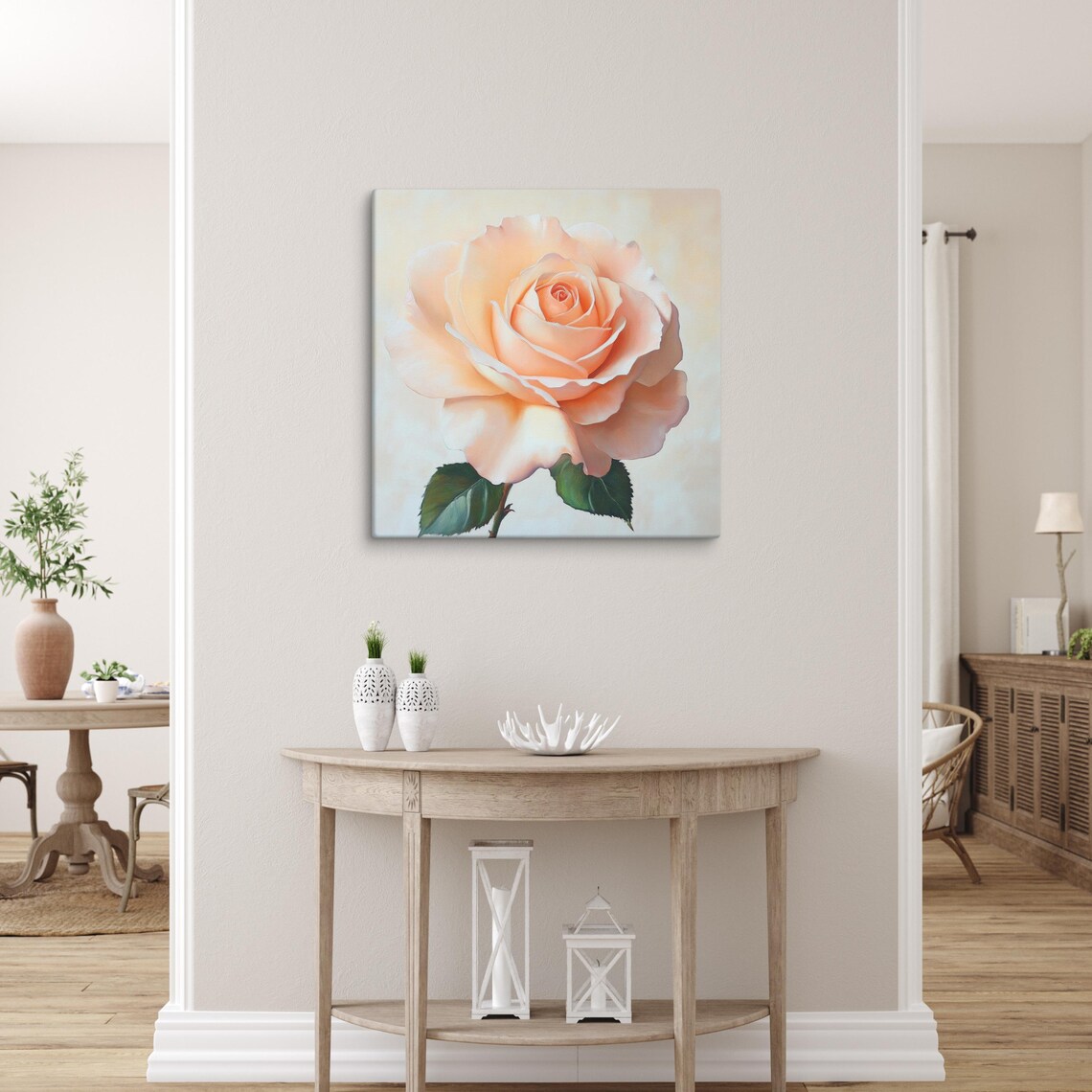 Soft Pink Rose Close Up Realistic Bloom Oil Painting Art Poster - Image 5